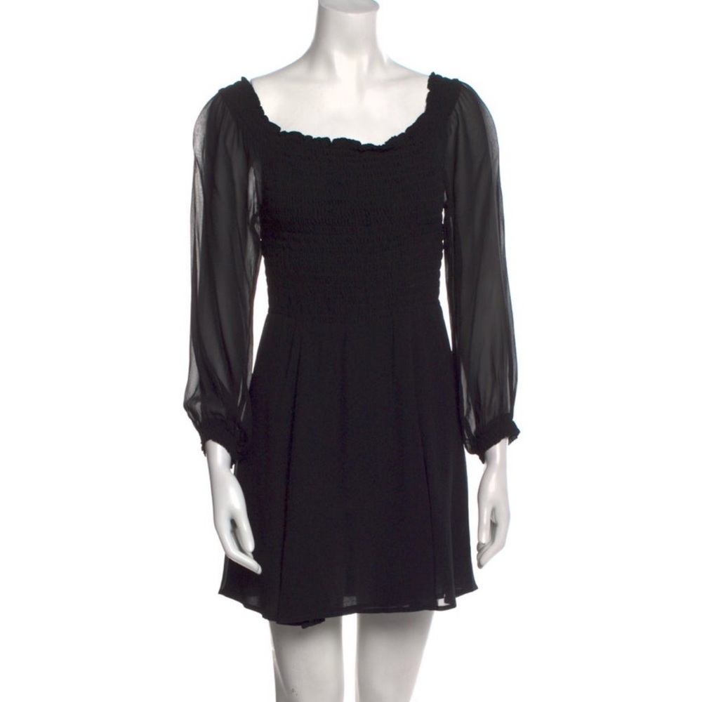 Reformation off shoulder mini black dress with chiffon sleeves